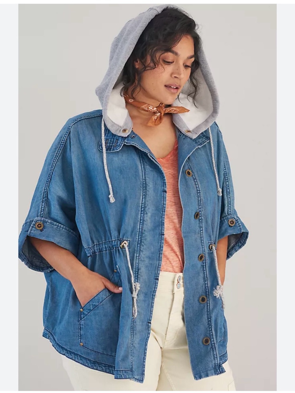 Anthropologie Pilcro Kimono Denim hooded jacket size medium / large